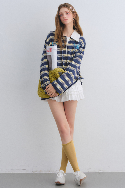 American Patchwork Striped Polo Blouse