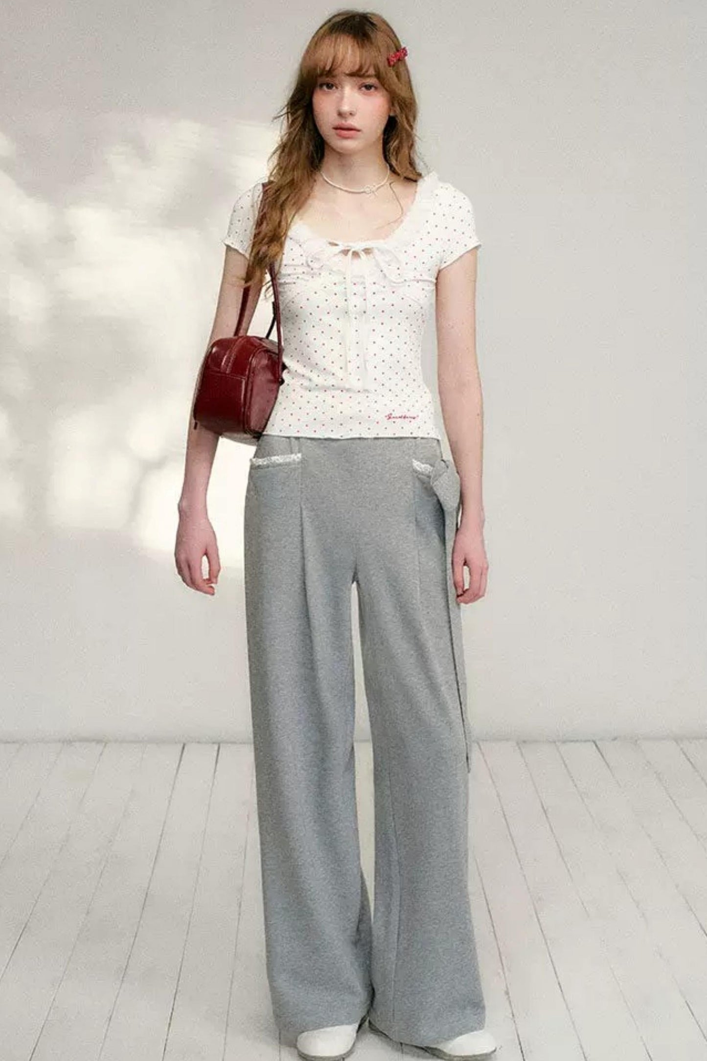 Lace Bow Wide Leg Pants