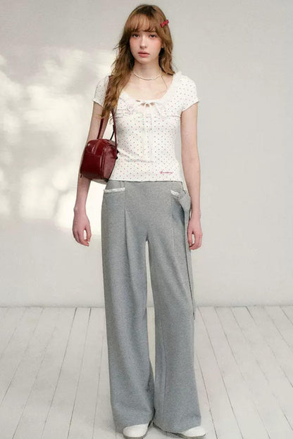 Lace Bow Wide Leg Pants
