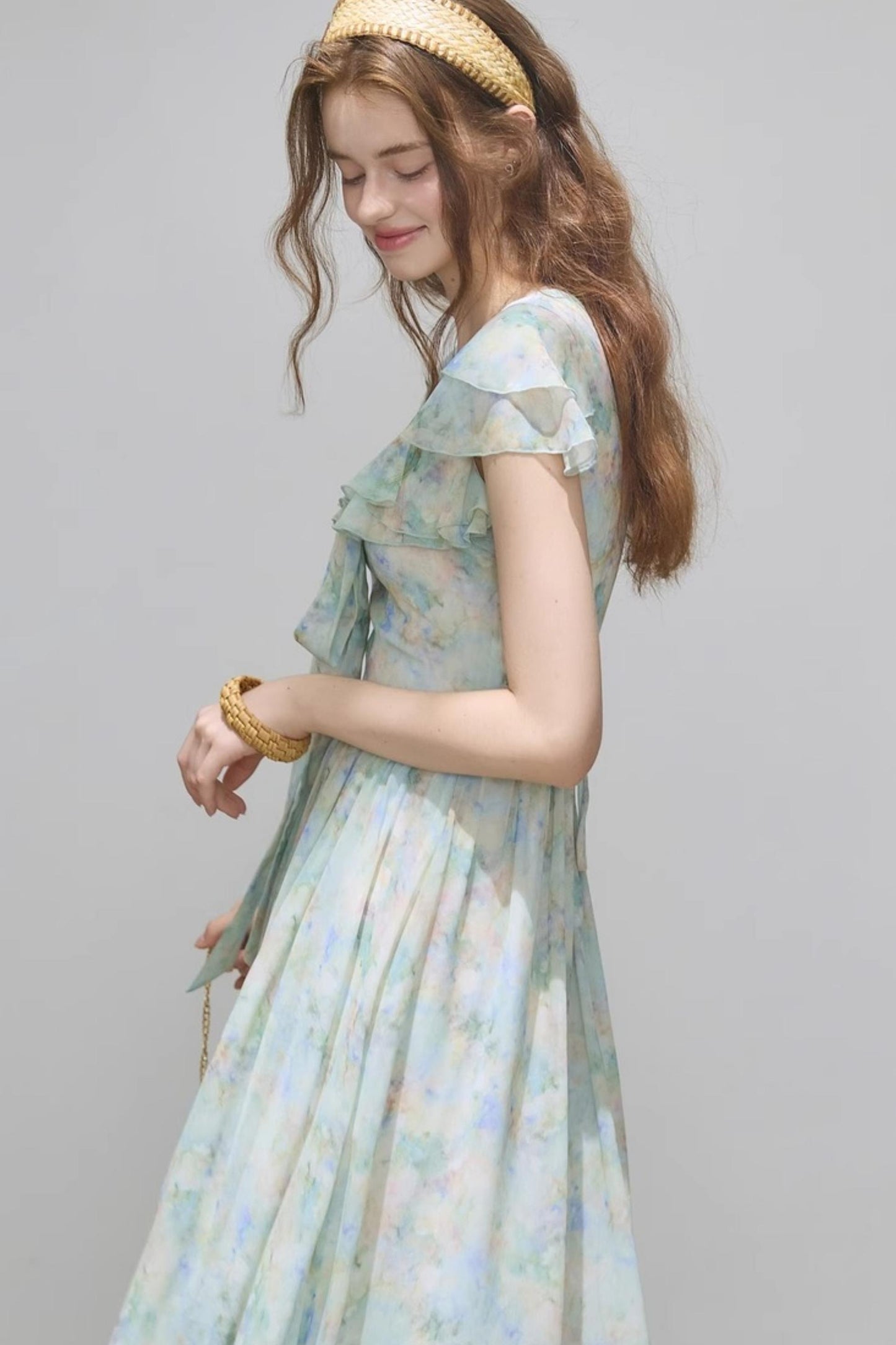 Slim V-Neck Ruffle Dress