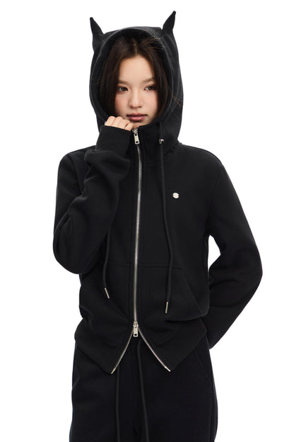 Double Zipper Short Hooded Jacket