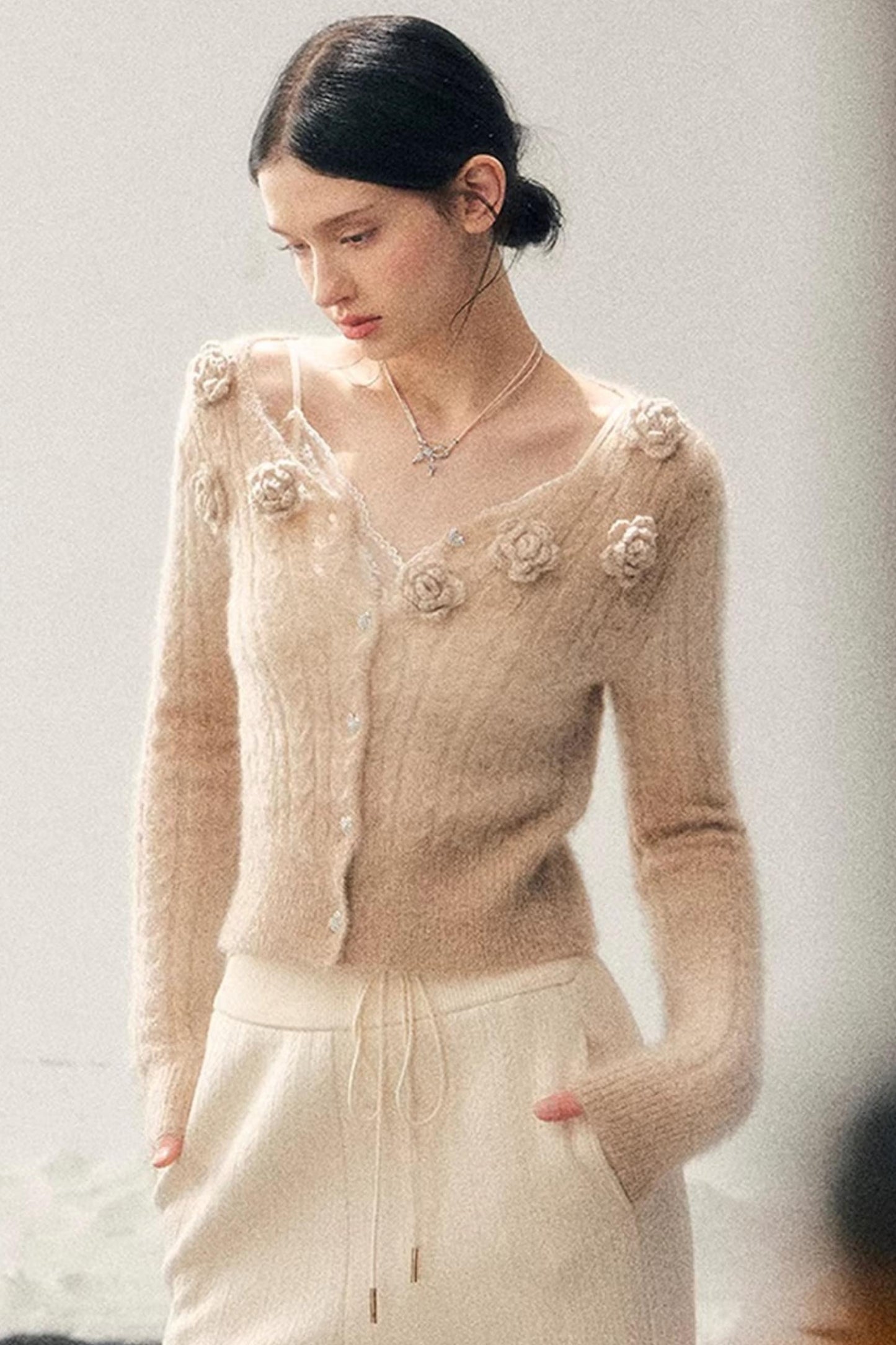 French Floral V-Neck Sweater