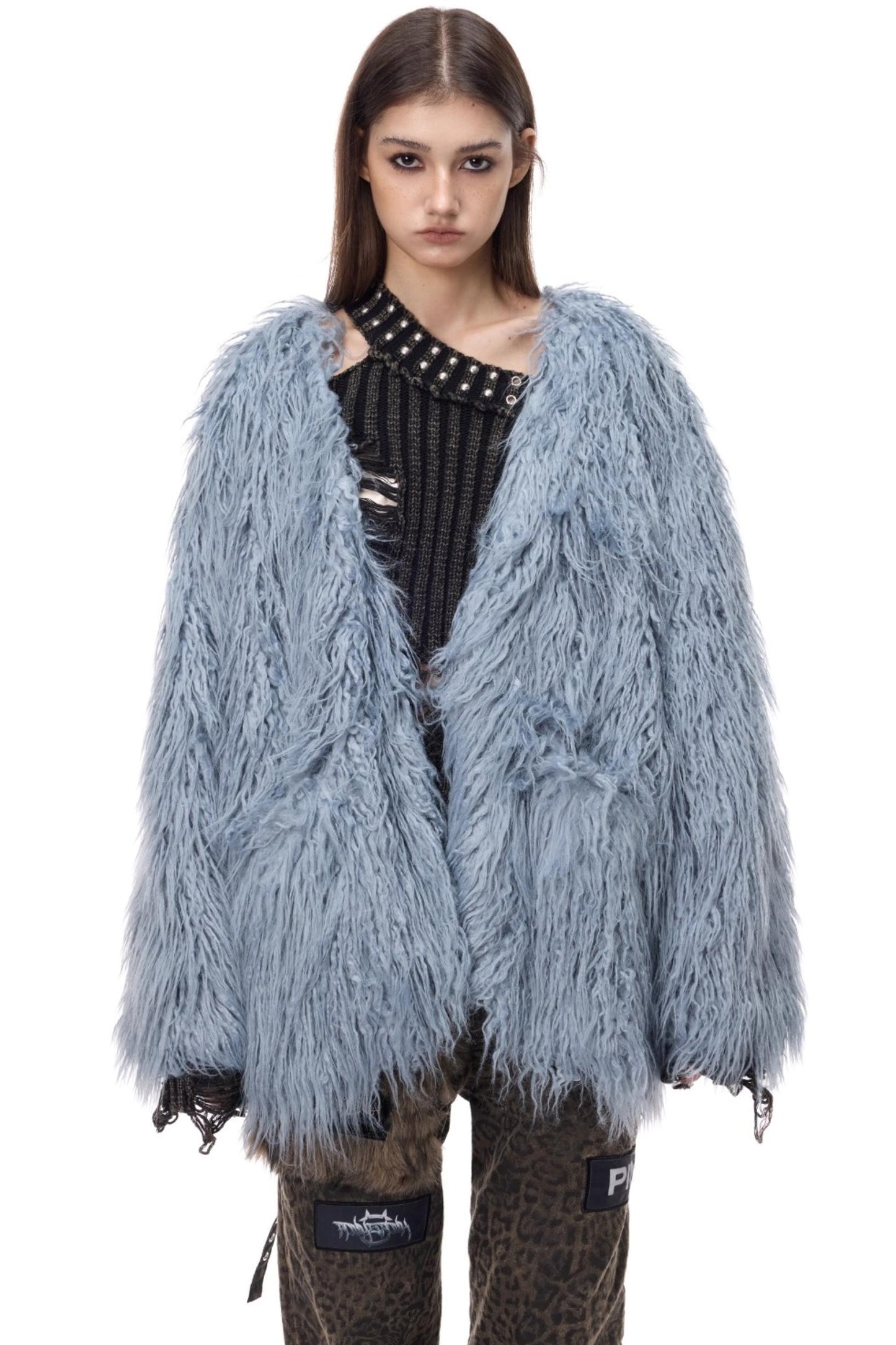 V-Neck Shearling Fur Jacket