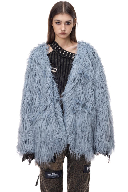 V-Neck Shearling Fur Jacket