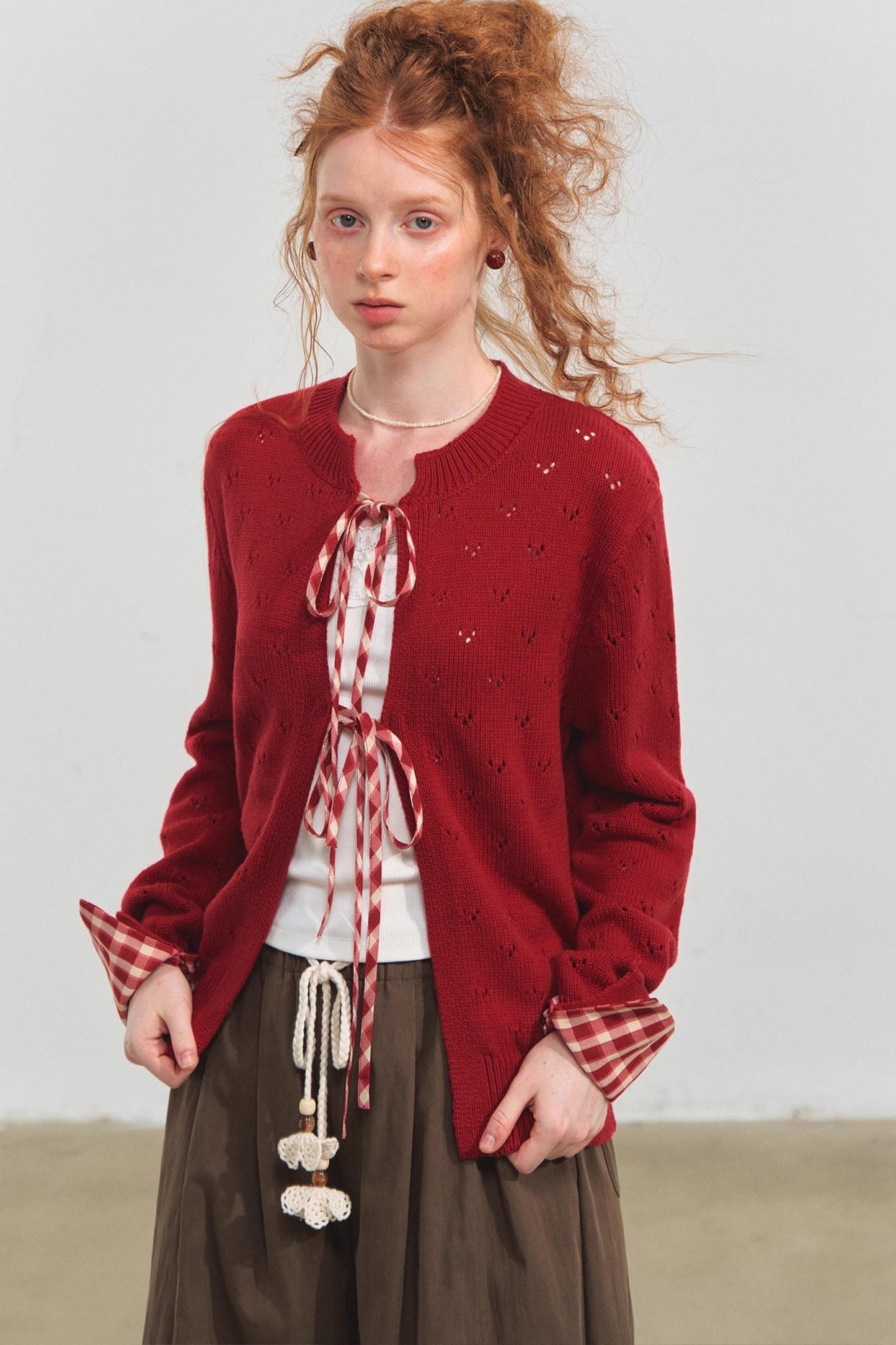 Vintage Check Lace-Up Cardigan