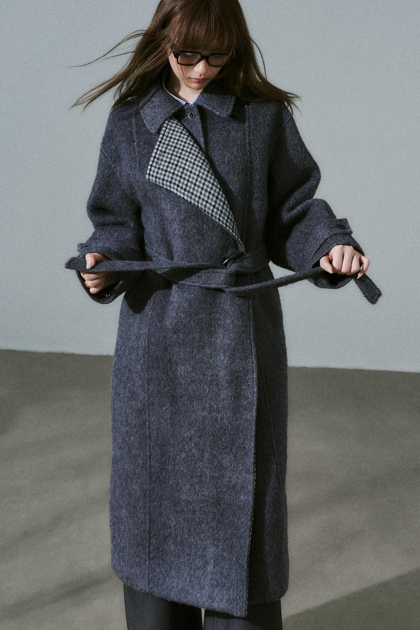 Wool Tweed Plaid Long Coat