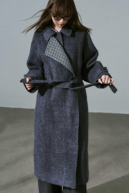 Wool Tweed Plaid Long Coat