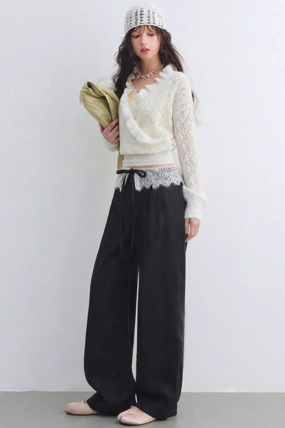 Lace Patchwork Wide-Leg Pants