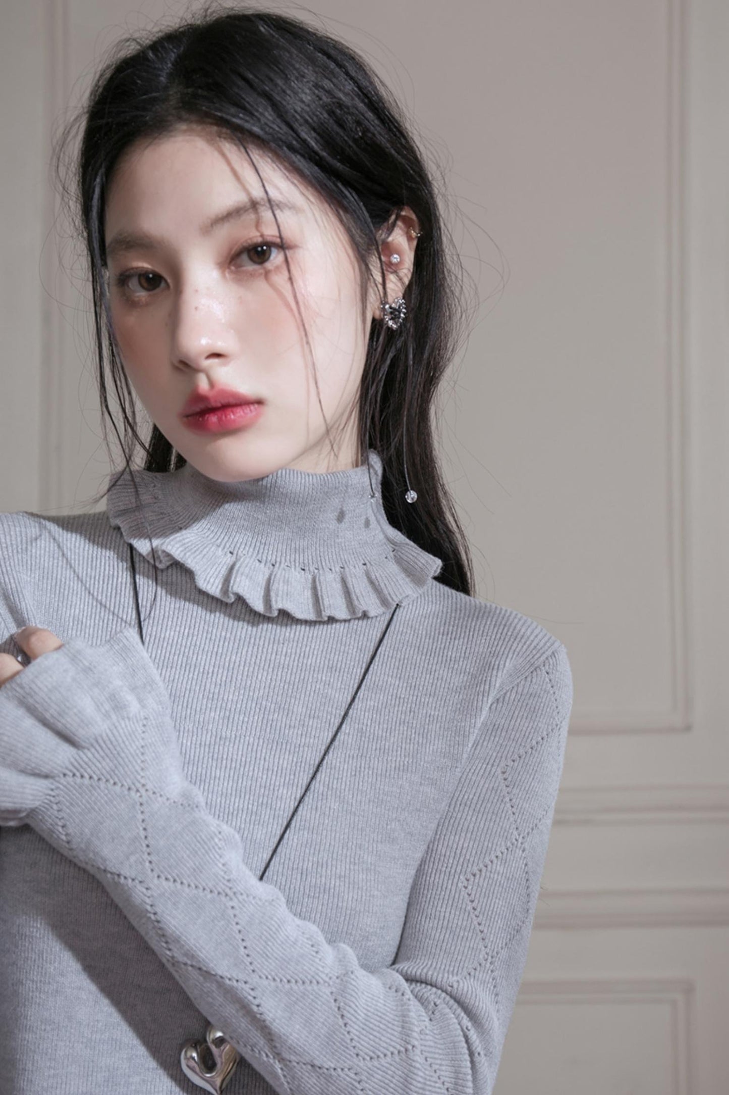 Mercerized Wool Ruffle Top