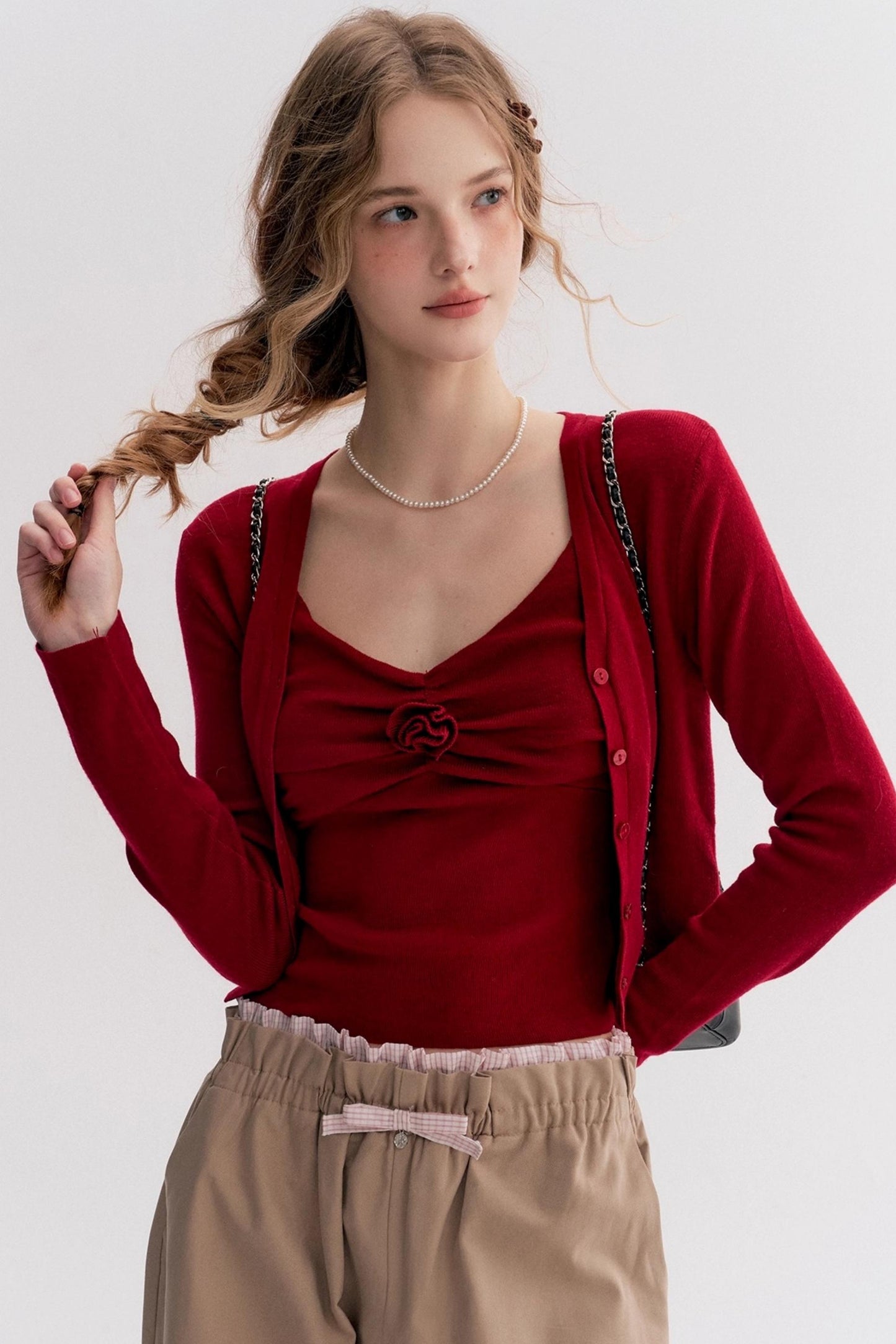 Red Knit Suspender Set