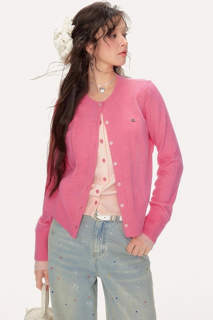 Sweet Girly Contrast Knitted Cardigan