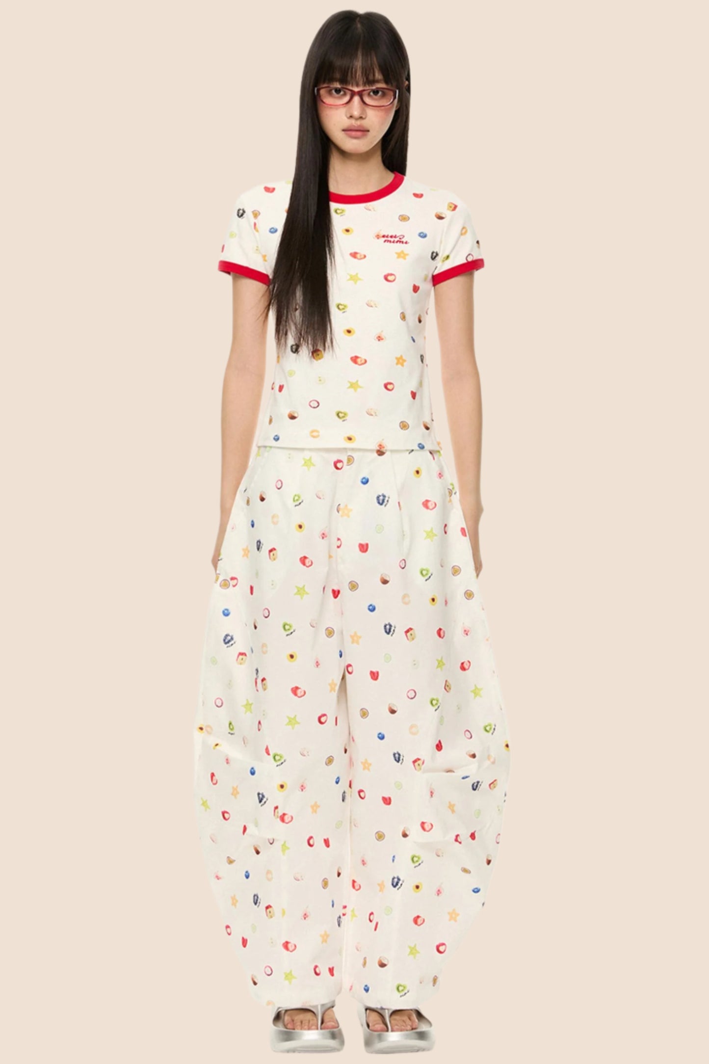 Printed Short Sleeve T-Shirt Camisole Set-Up