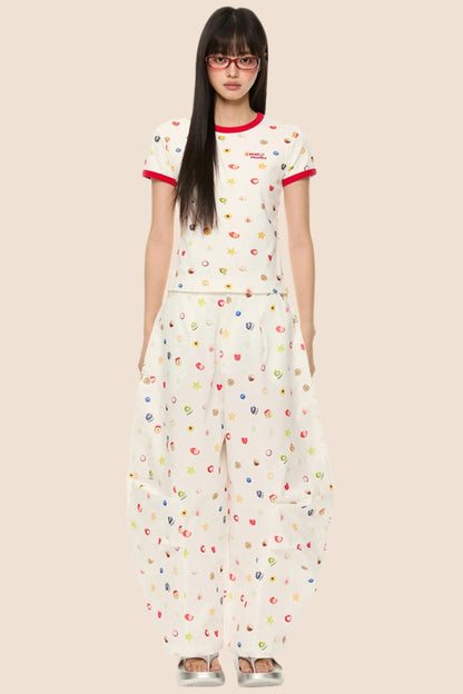 Printed Short Sleeve T-Shirt Camisole Set-Up