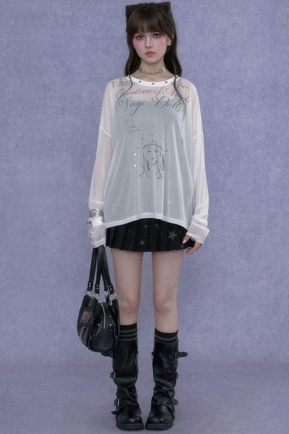 White Mesh Sun Protection Blouse Set-Up