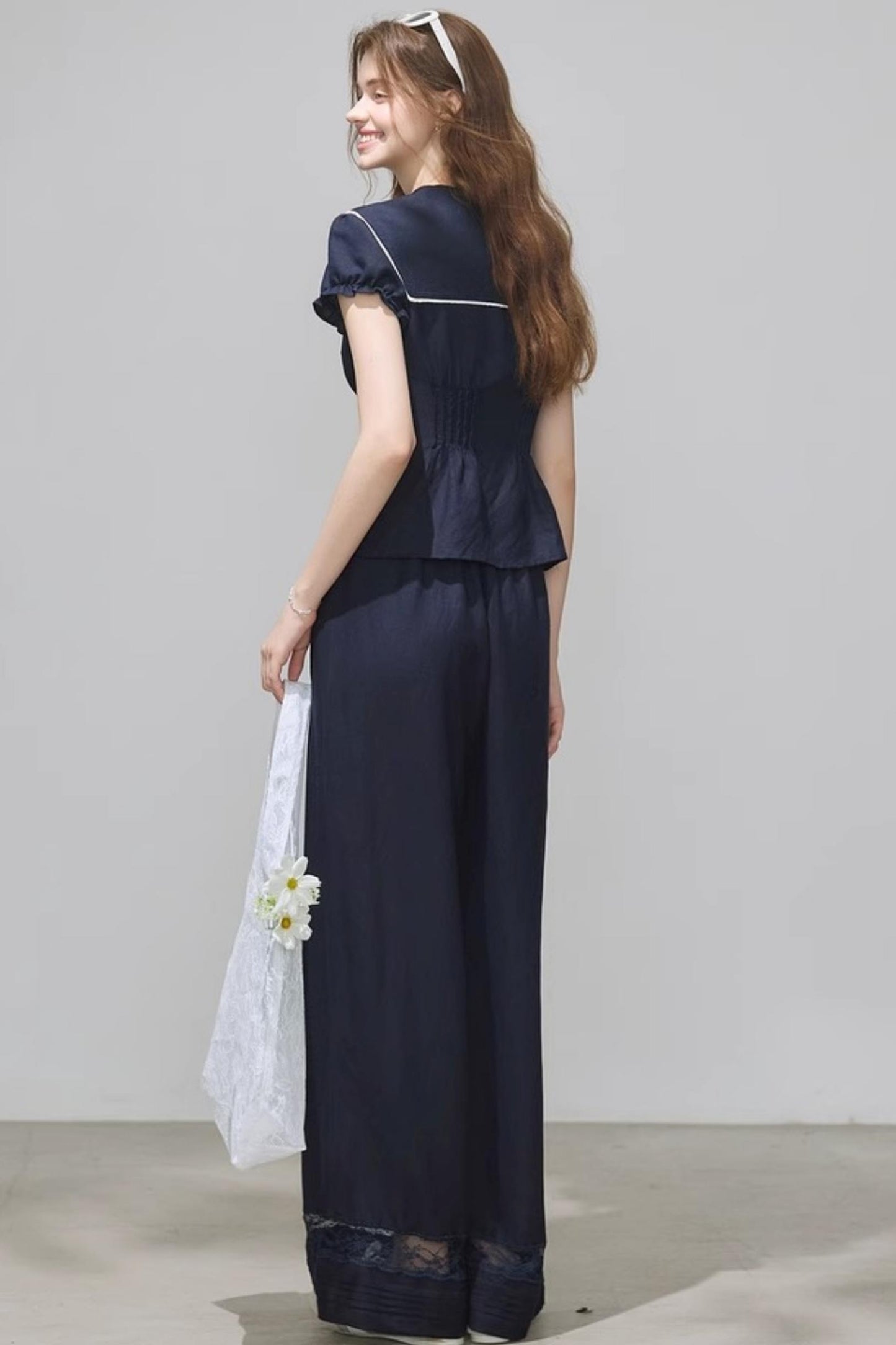 Navy Linen Pants Set-Up