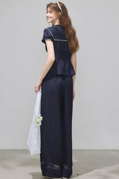 Navy Linen Pants Set-Up