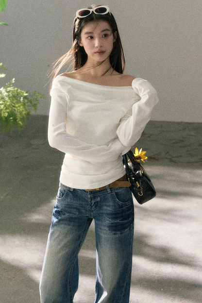 White Lace Cutout Draped Top Set-Up