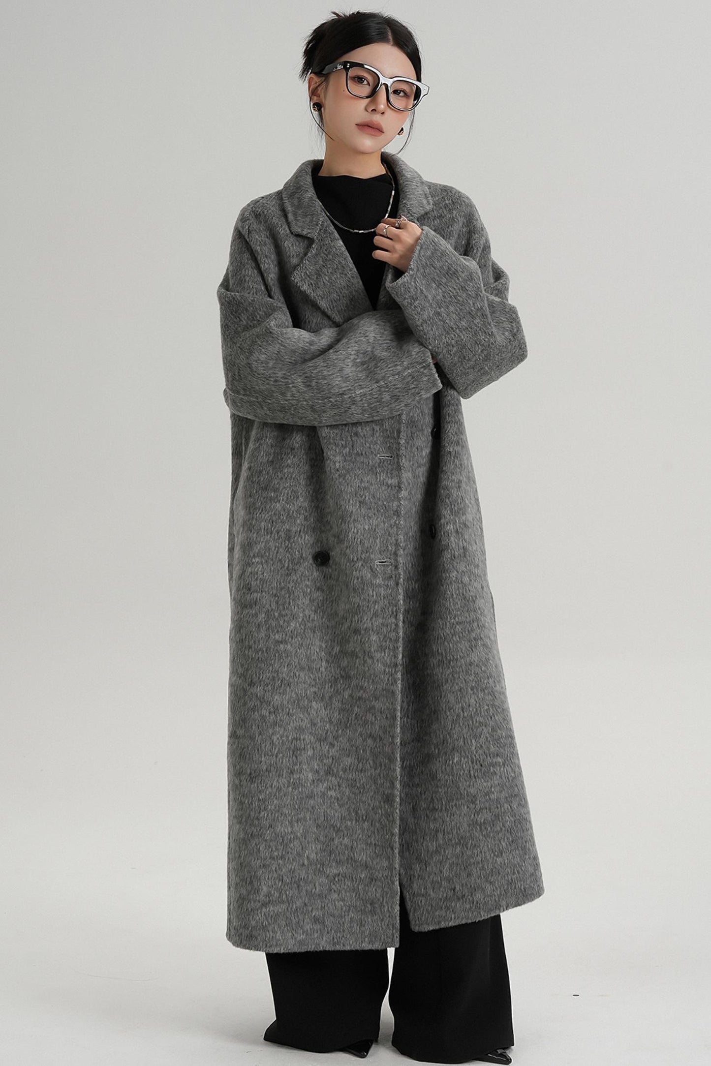 With Suit Collar Long Woolen Coat