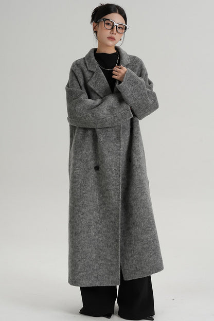 With Suit Collar Long Woolen Coat