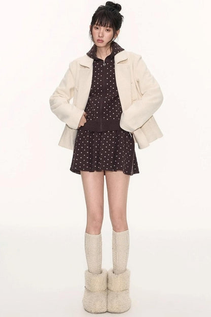 Polka Dot Hooded Knit Sweater Skirt Set-Up