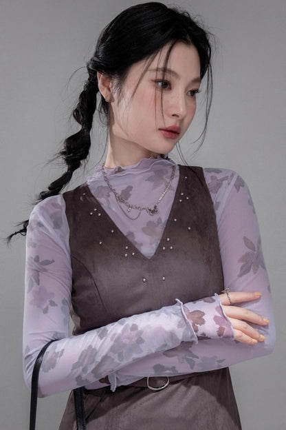 Purple Mesh Base Layer Top Set