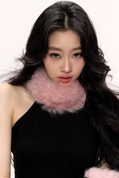 Color-Blocked Fur Collar Vest