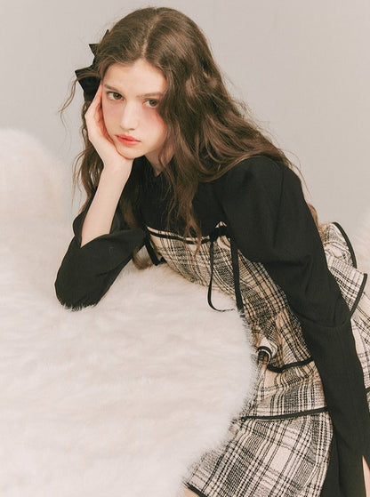 Plaid Cake Skirt Fake Two-piece Dress