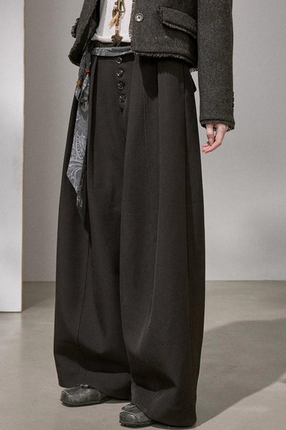 Button Pleated Winter Pants