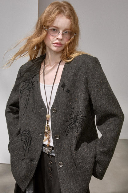 High-Density Beaded V-Neck Jacket