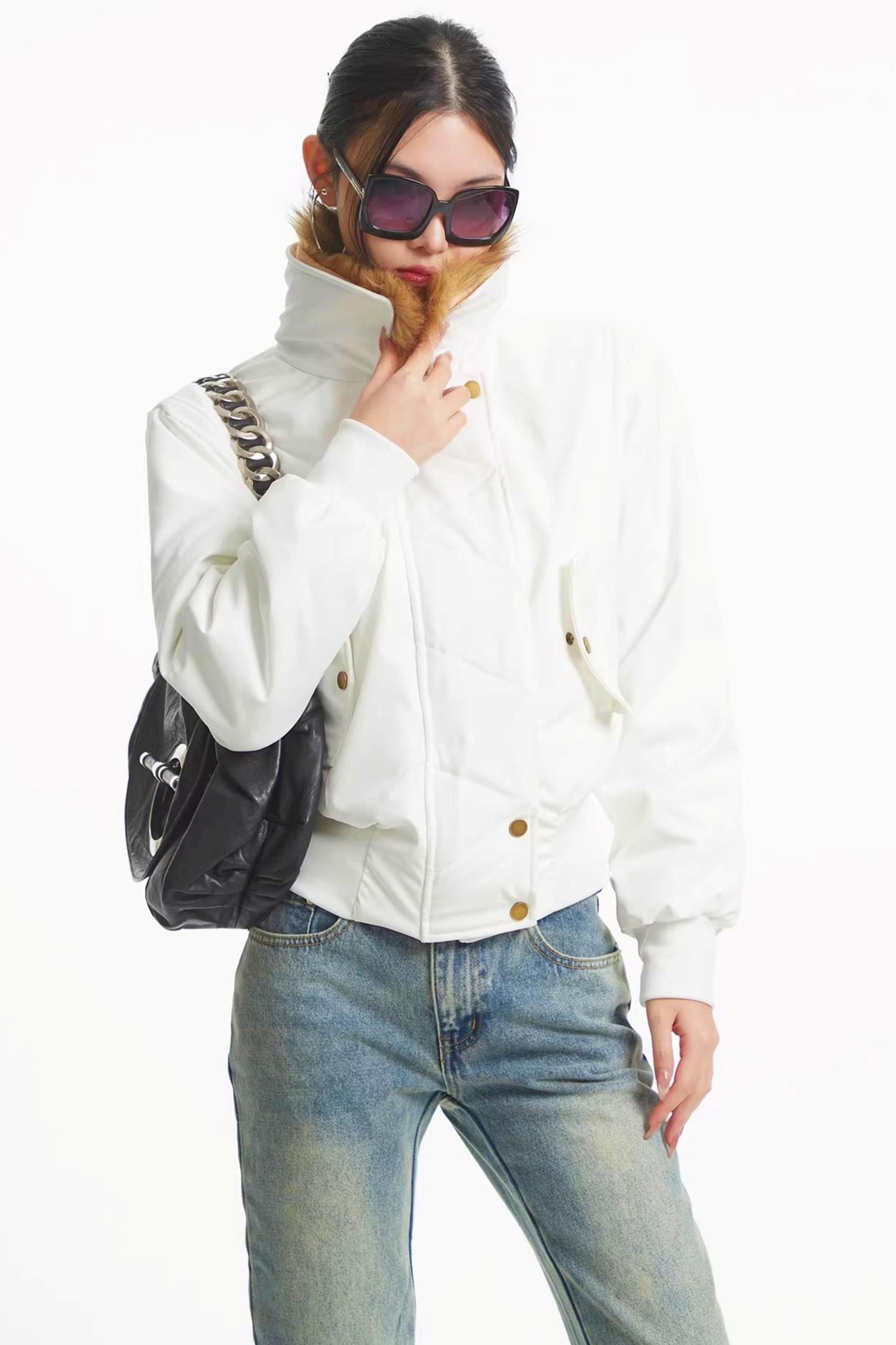 Korean Black Fur Collar Jacket