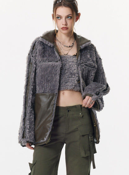 Reversible Plane Buckle Fur Jacket