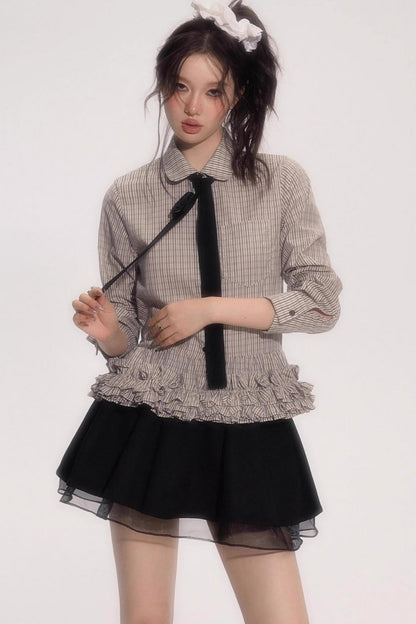 Flower Hem Shirt With Tie Set-Up