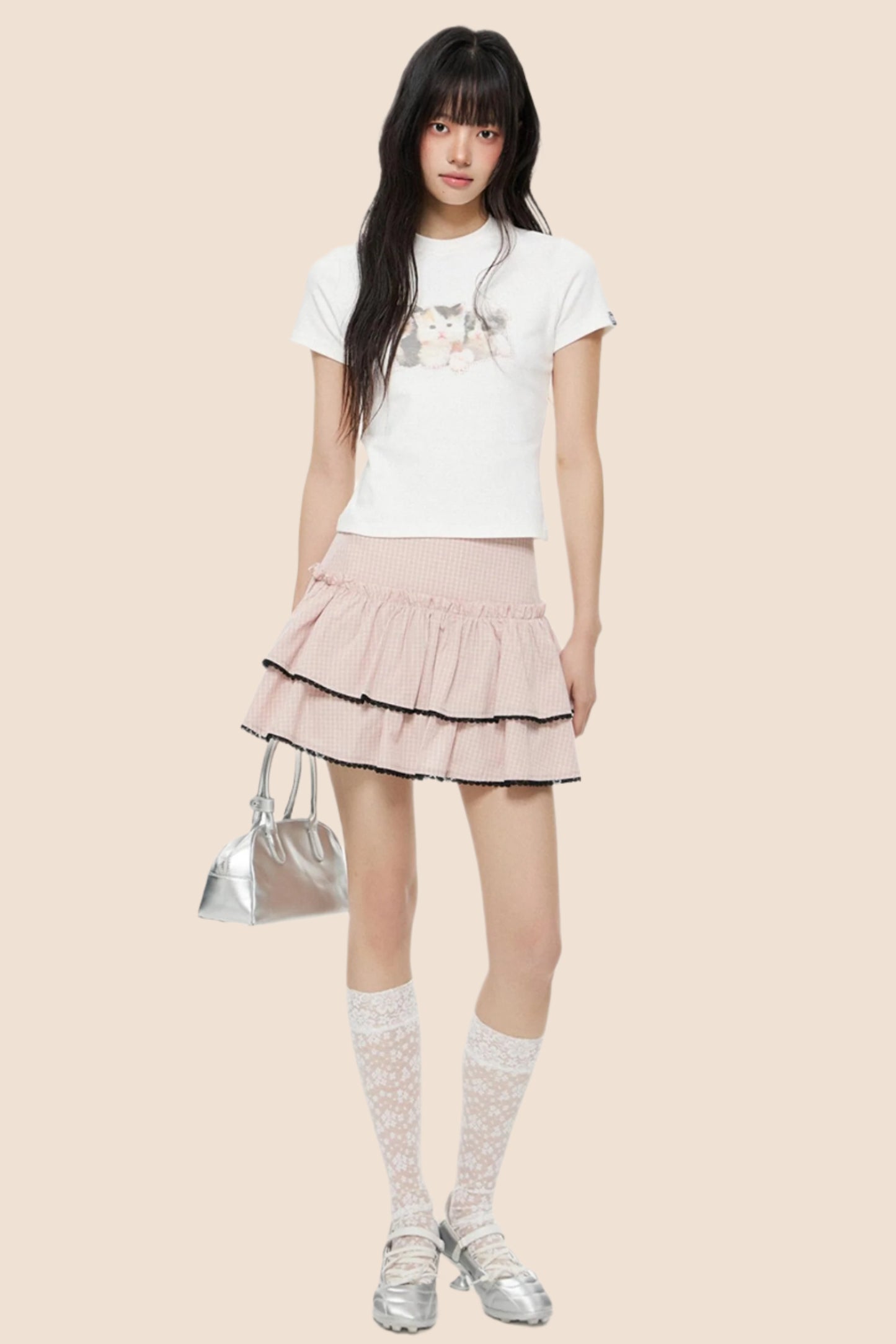 Pink Retro Plaid Skirt