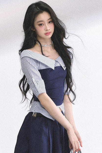 Gray Sugar Striped Short-Sleeved Shirt