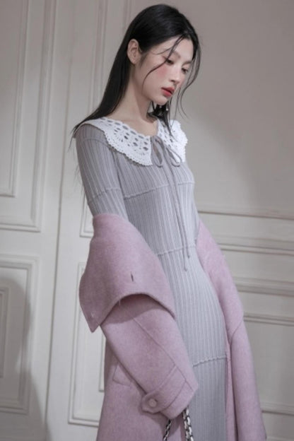 Mist Gray Lace Wool Dress