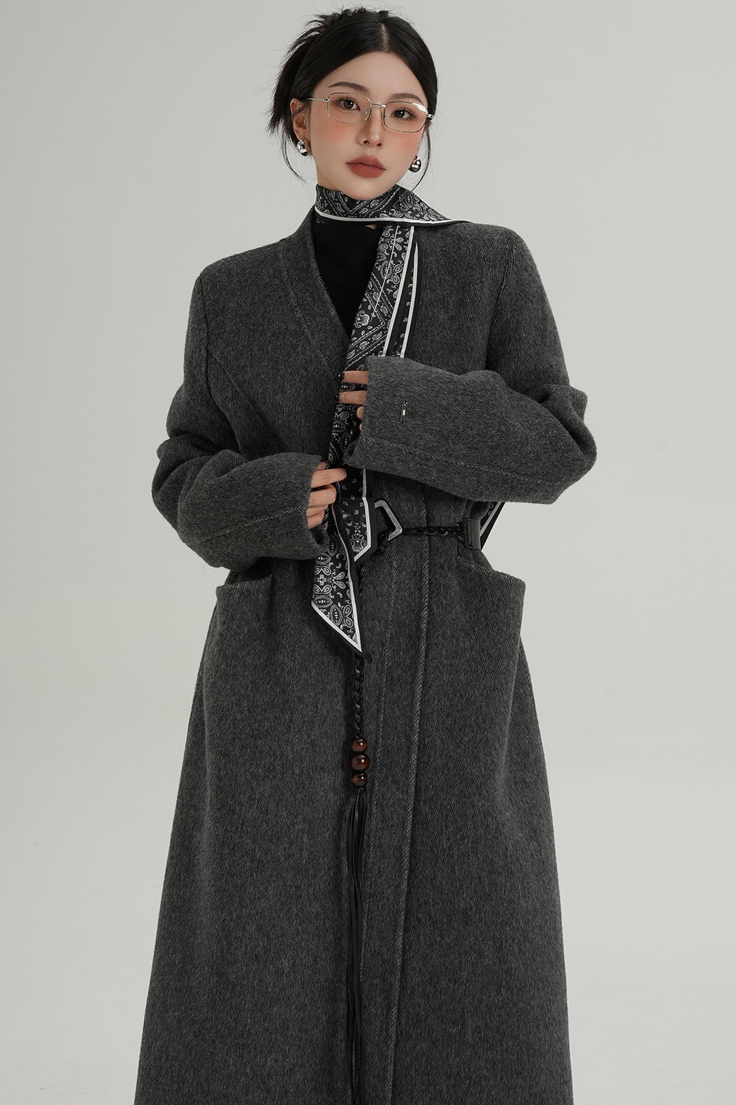 V-Neck Wool Trench Coat