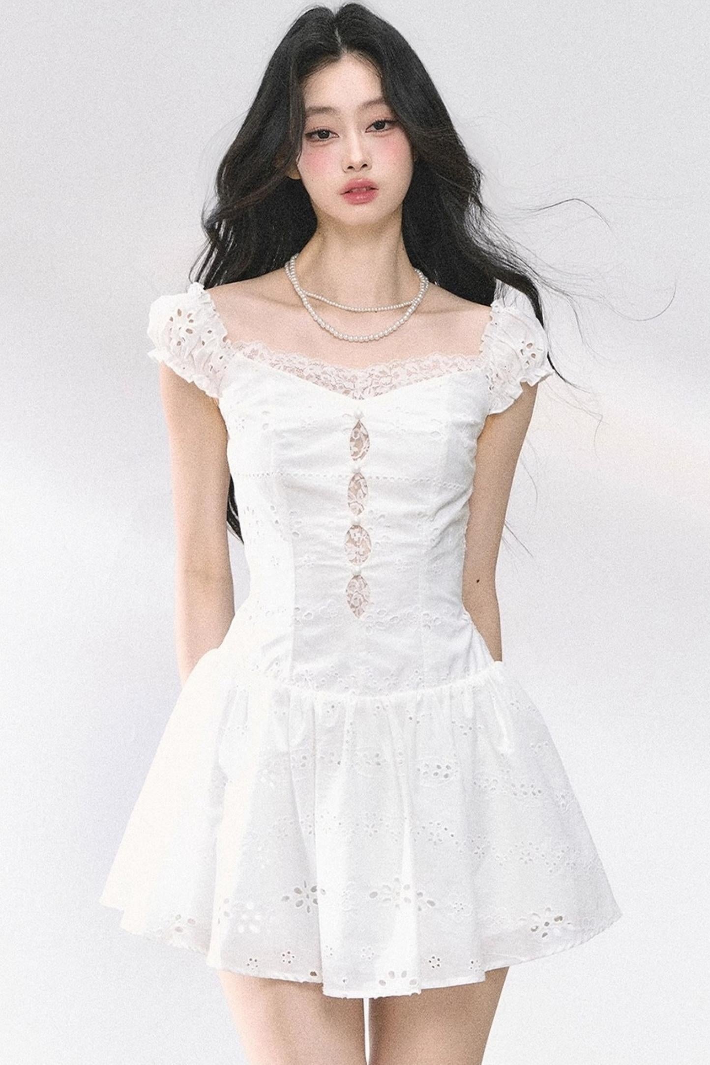White Slimming French Lace Dress