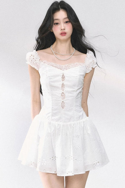 White Slimming French Lace Dress