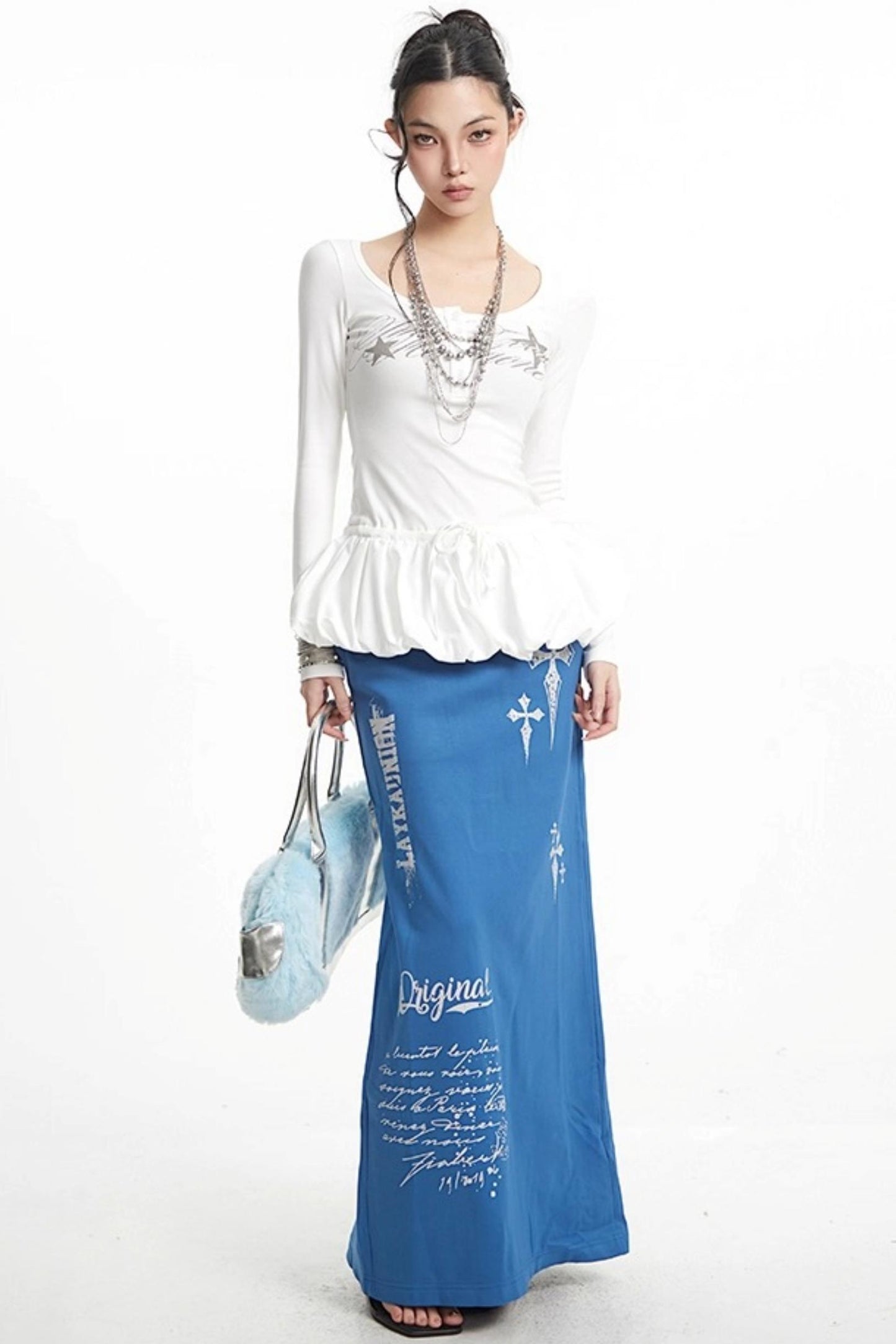 Vintage Cross Print Straight Skirt