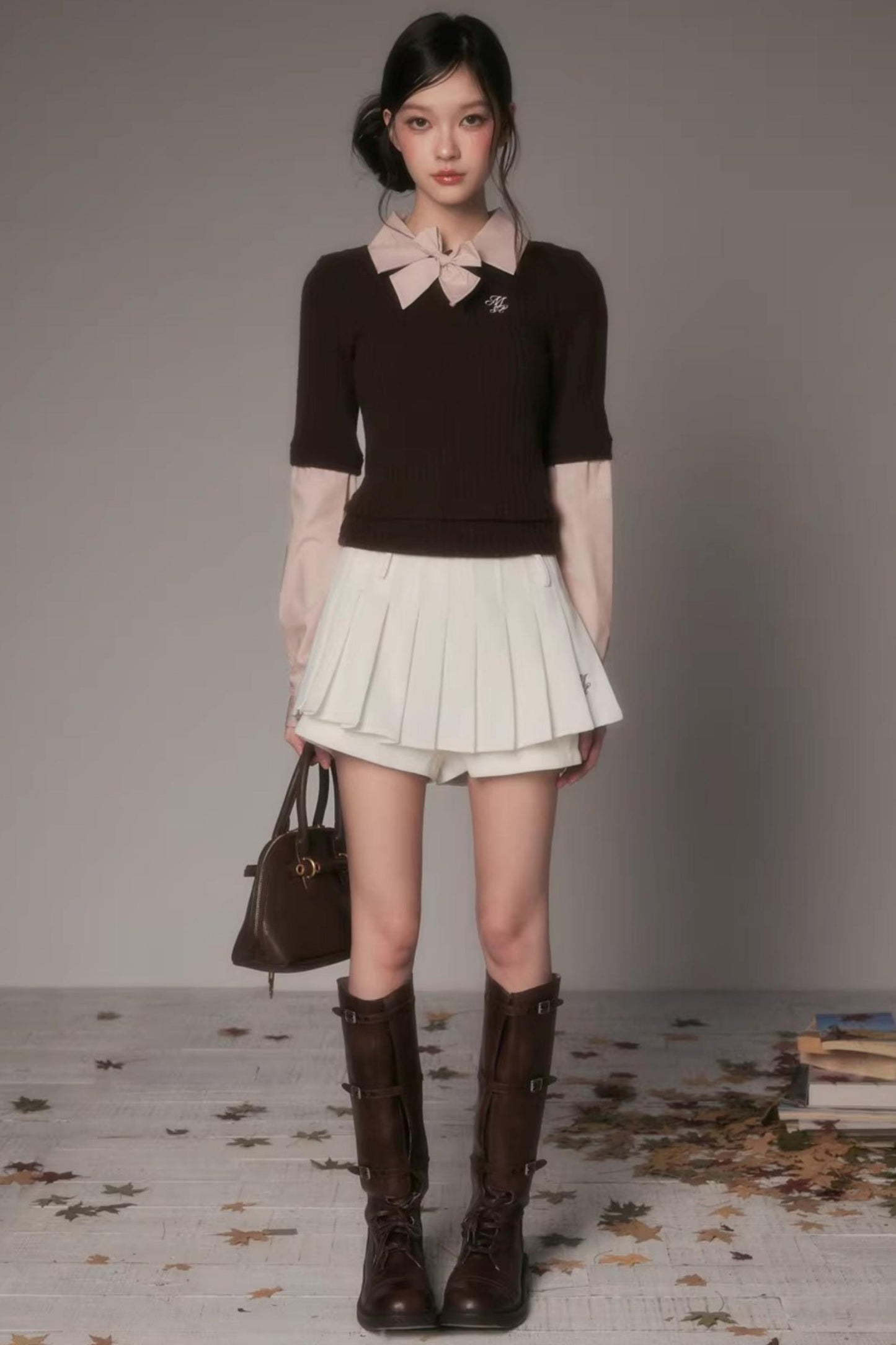 Patchwork Lapel Knit Sweater