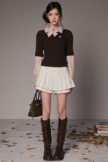 Patchwork Lapel Knit Sweater