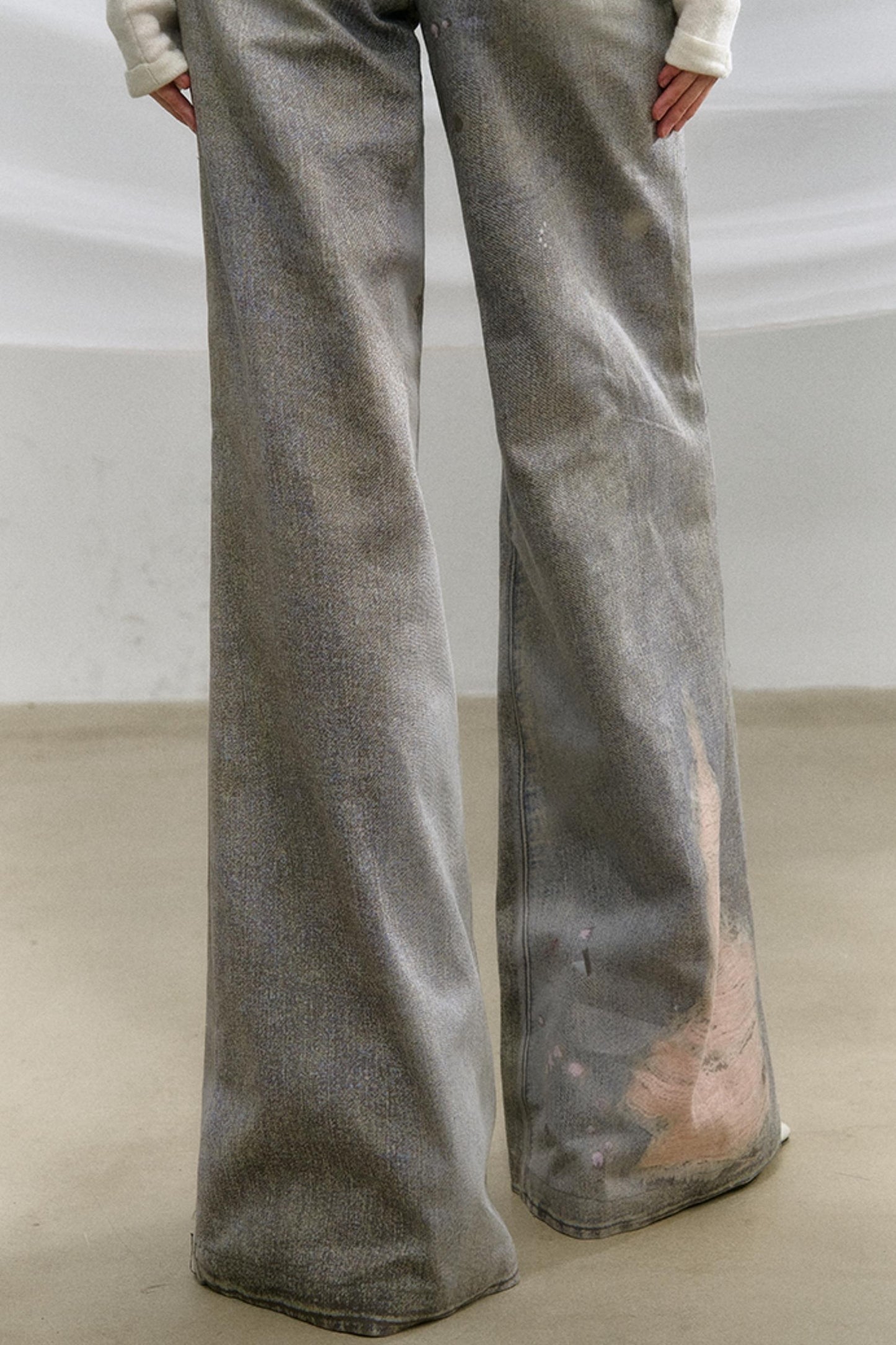 Ripped Faux-Denim Flared Pants