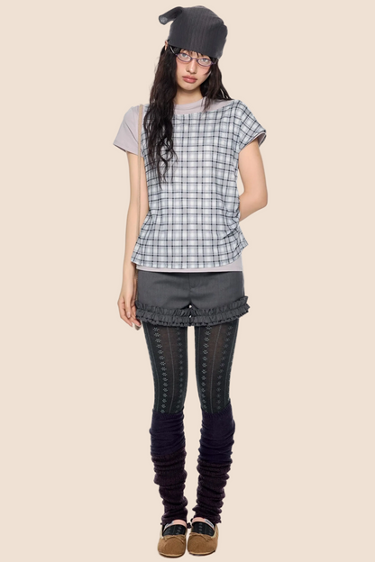 Plaid Layered Retro Top Set