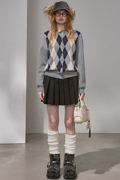 Retro Diamond-Pattern Knit Top