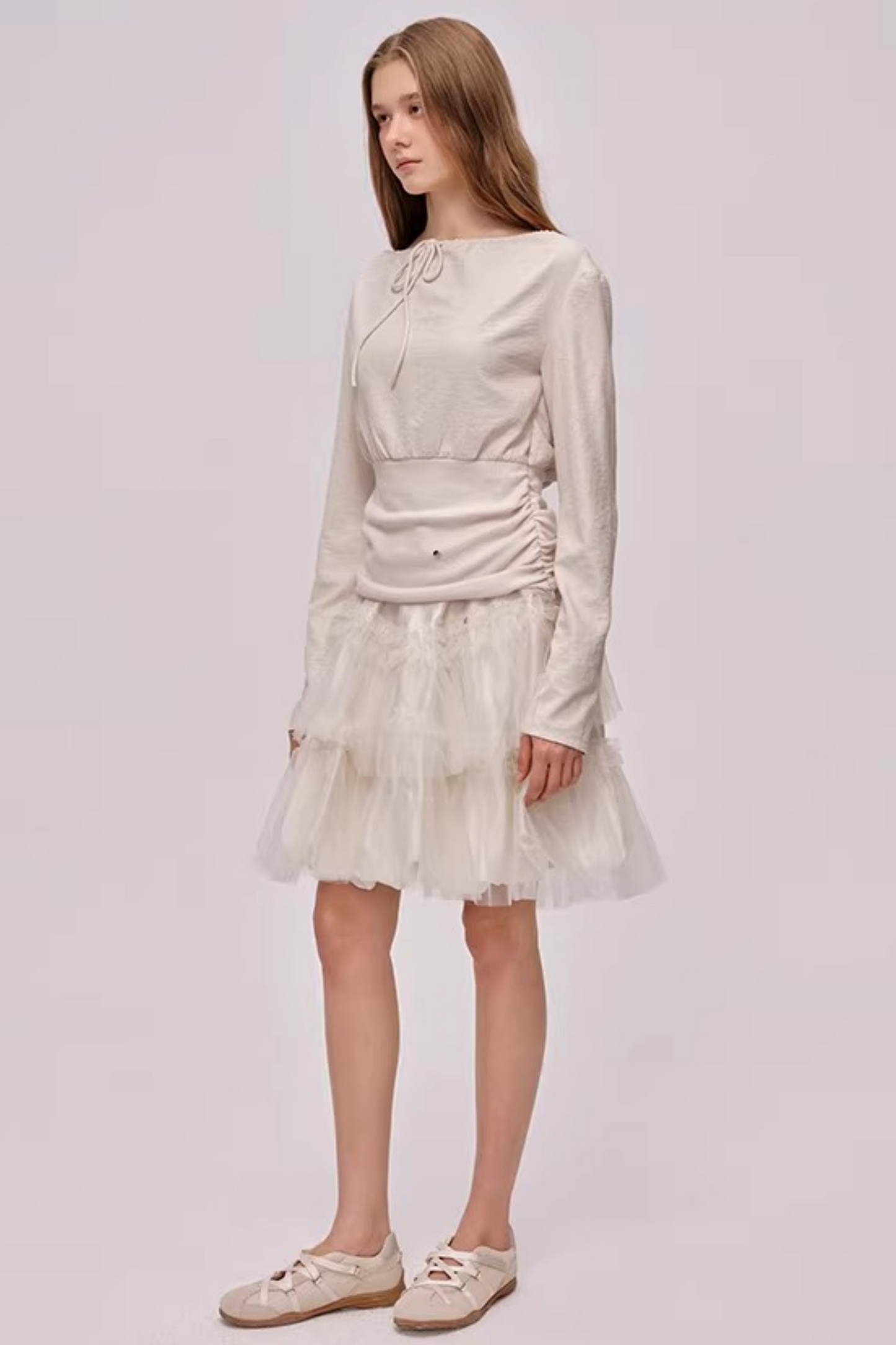 Slanted Drawstring Patchwork Top