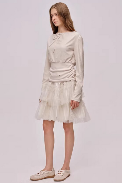 Slanted Drawstring Patchwork Top