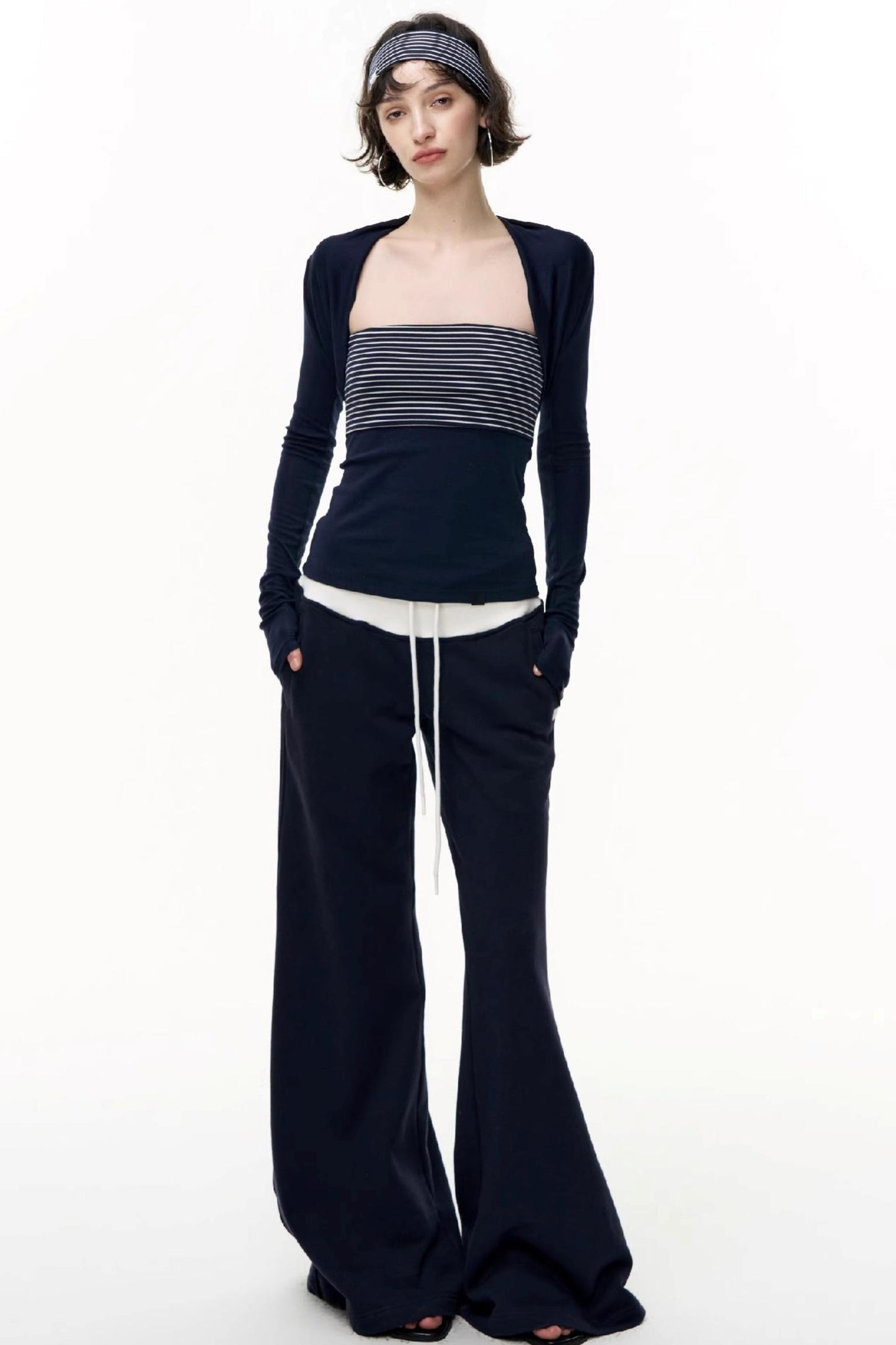 Drawstring Cotton Flared Sweatshirt Slacks