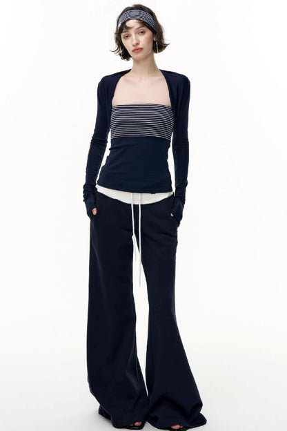Drawstring Cotton Flared Sweatshirt Slacks