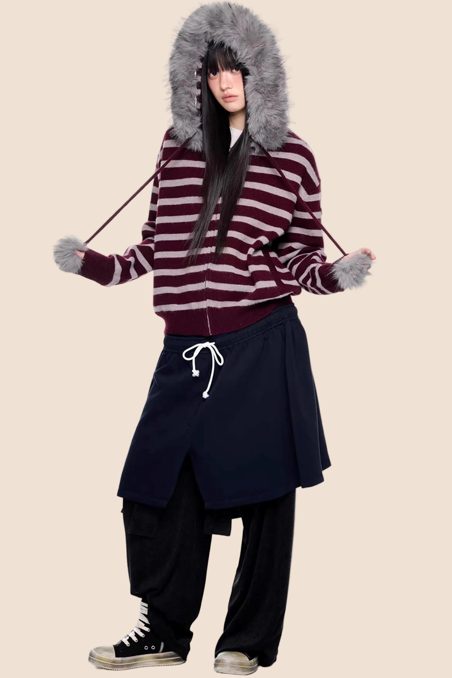 Patchwork Faux Two-Piece Skirt