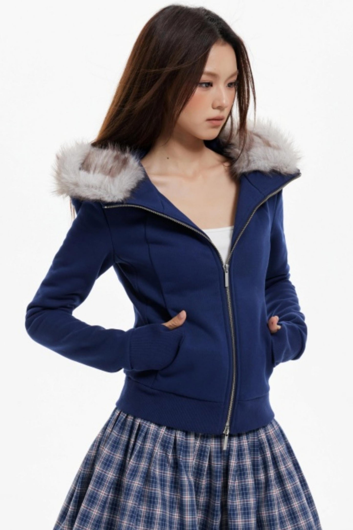 Fur Collar Slim Cotton Hooded Jacket